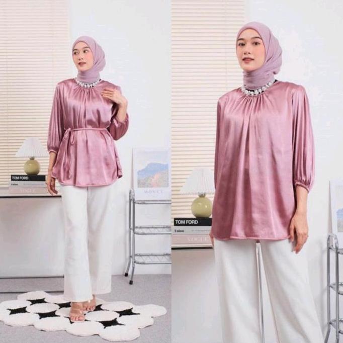 FLORE BLOUSE SATIN SILK KEMEJA WANITA MUSLIMAH TERMURAH BTCSOLO PANJANG JUMBO BESAR PREMIUM