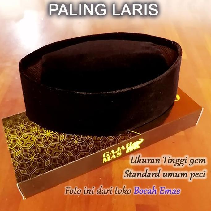 Kopiah Dewasa Gajah Mas Hitam Songkok Polos Peci Nyaman Muslim Haji Motif Kain Beludru Berkualitas T