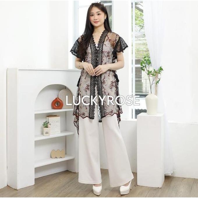 Hali Outer Tille Brukat Cardigan Brokat Lengan Pendek Outer Vest Rompi Tile atasan outher brukat Out