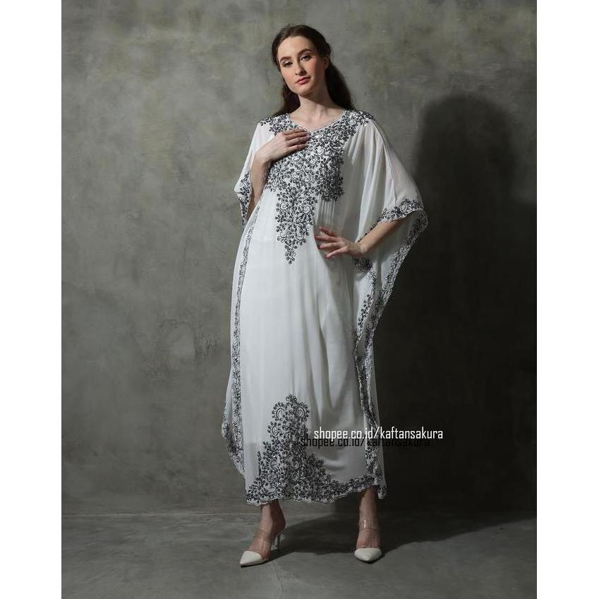 Kaftan Maxi Modern Payet Tipis Cantik Kaftan Sifon Putih Kaftan Remaja AS