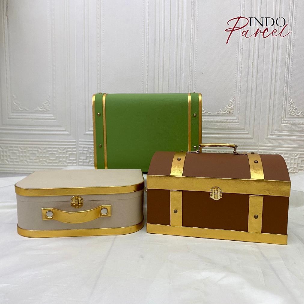 INDOPARCEL - Tas Box Koper Elegan Box Koper Kulit Sintetis Tas Koper Antik Penyimpanan Barang Mewah 