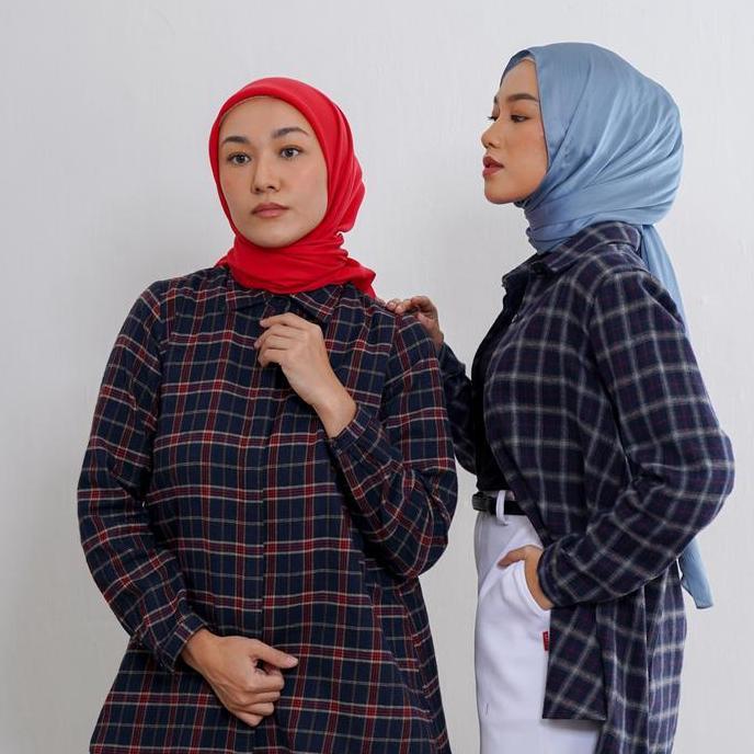 [WAR 5.5] DAUKY Baju Atasan Tunik Panjang M Tunic Basic Tartan Motif Kotak Wanita Muslim Dewasa Rema