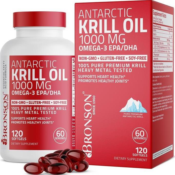 Bronson Antarctic Krill Oil 1000 mg Omega 3 Astaxanthin 120 Softgels