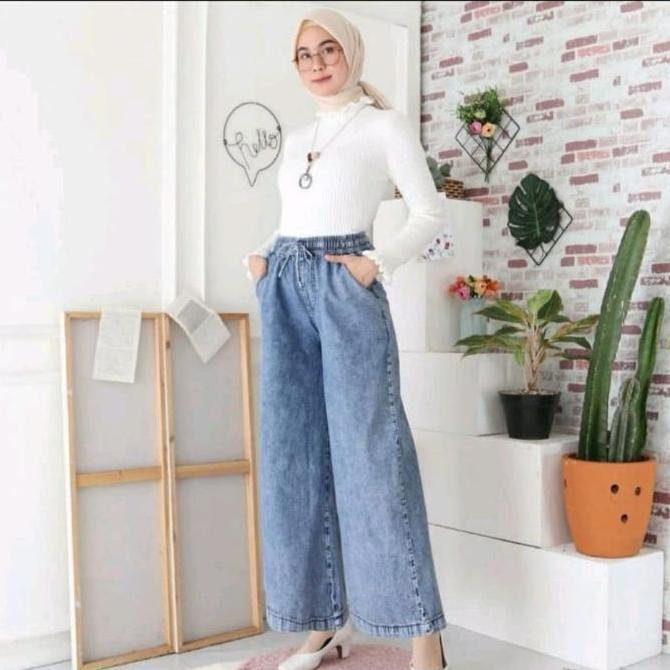 Willply Kulot Jeans Wanita Standar & Jumbo / Kulot Jeans Karet Full