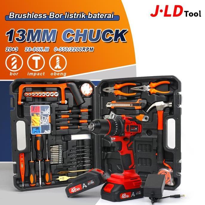 Diskon Jld Bor Listrik Baterai 48Vf 13Mm Chuck 28-80Nm 20+3 Kecepatan 0-550/2200Rpm Bor Impact Obeng