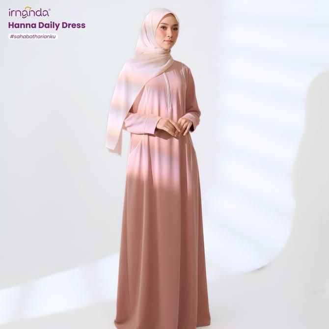 Murah Irnanda Hanna Dress Gamis Polos Wanita Simple Kantong Wudhu Busui Friendly Non COD