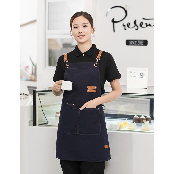 COD Apron Celmek Celemek Masak Barista Coffee Cafe Shop Dapur Model Kantong Polos Anti Air Dan Minya