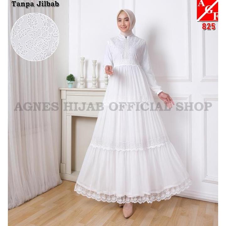 Murah Agnes Hijab - Azzahra Dress Gamis Putih Lebaran 2026 Baju Muslim Wanita Dewasa Gaun Pesta Akad