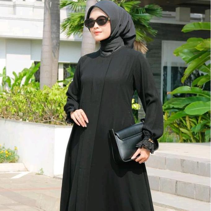 Murah gamis Darby/ dnl ruxury original tangan renda jetblack Non COD