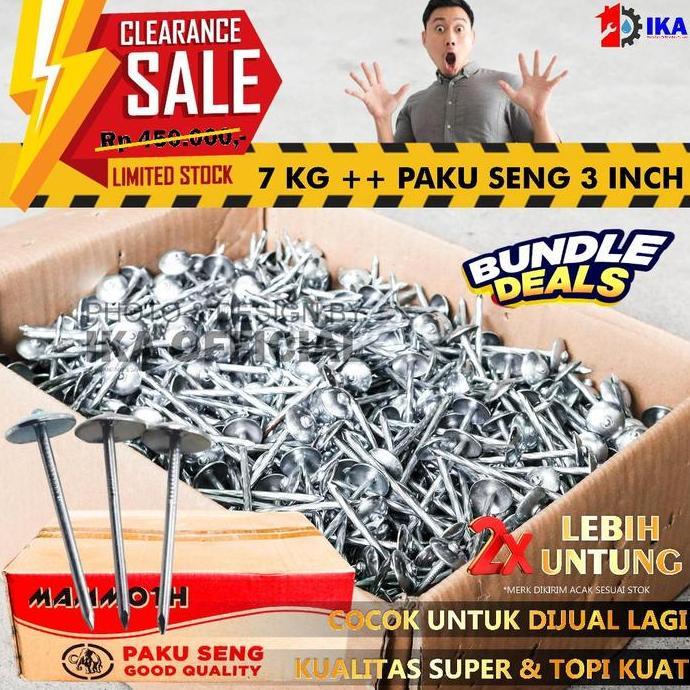 GRASSSTEKNO PAKU PAYUNG Paku Seng Ulir 3 inch Curah 3 INCH / 7 CM  / PAKU SENG / PAKU ASBES CURAH 7,