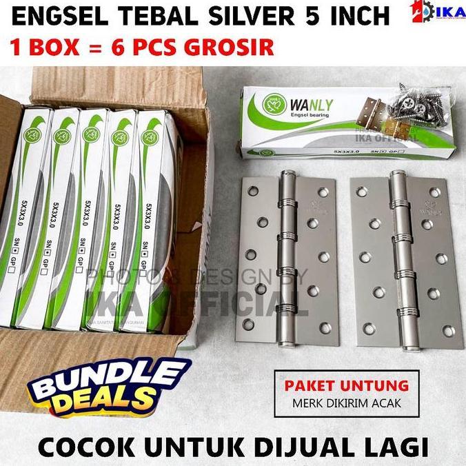 GRASSSTEKNO PROMO ONGKIR [6 Set] Engsel Bearing Pintu Jendela Door Hinge 5" Inch Silver / Grosir 1lu