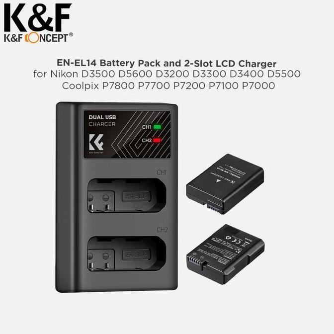 Knf Concept Battery Nikon En-El14 2-Pack With Dual Charger For D3100 D3200 D5300 P7100 P7200 Best Se
