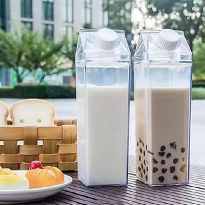 NAKAHARA Botol minum kulkas transparan bening minimalis botol susu air kotak kulkas botol minuman le