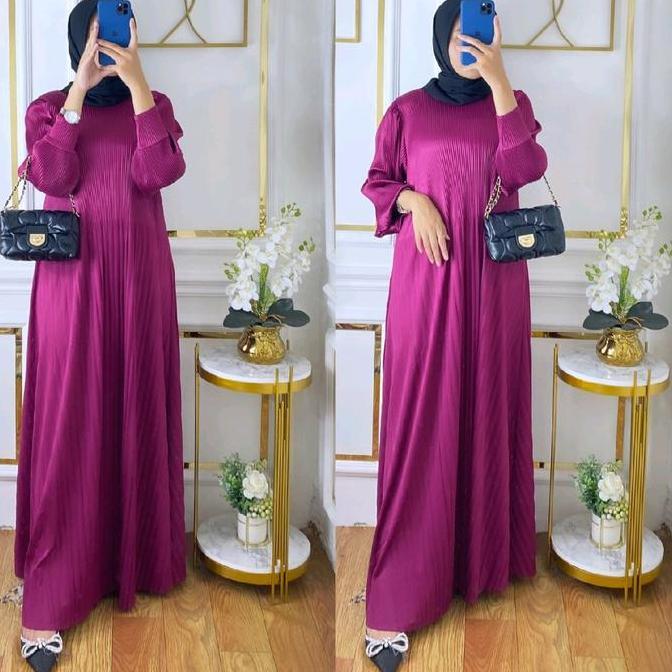 Murah gamis wanita plisket Nadya Dress Muslim Non COD