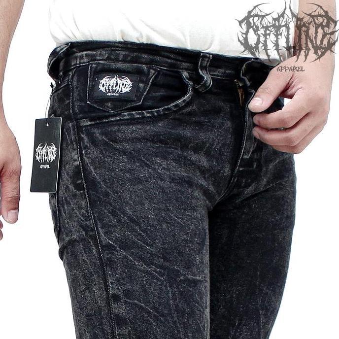 OFFLINE CELANA JEANS PRIA SOBEK LUTUT Slim fit Distro Denim Straight / Grey Hitam Melar Panjang (TER