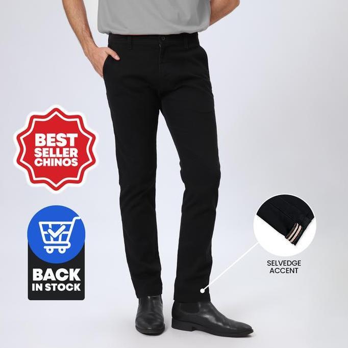 EDWIN JEANS - Celana Panjang Chinos Pria Slim Fit FERANDO JET BLACK Celana Chino Pria Selvedge Accen