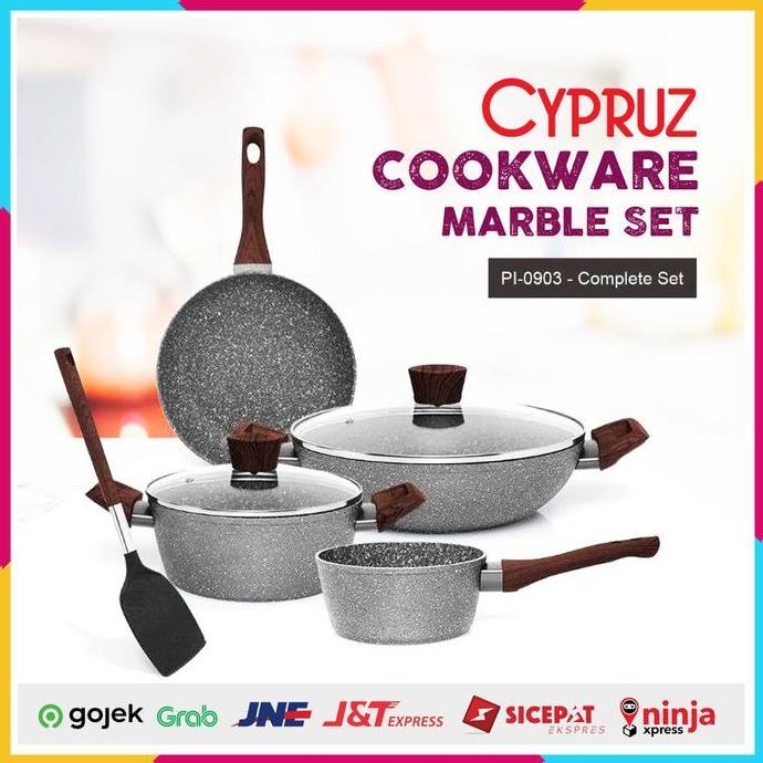 Cyprus PI-0903 Paket Marble Cookware / Grey Marble Complete Set