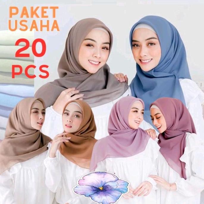 Paket Usaha  20 Pcs Hijab Bella Square//Grosir Hijab Bella Square Premium//Segiempat Polycatton//Hij