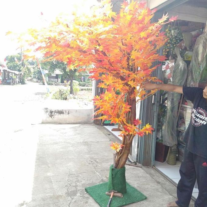 Terlaris Pohon Maple Oren Artificial Bunga Plastik Bunga Hias