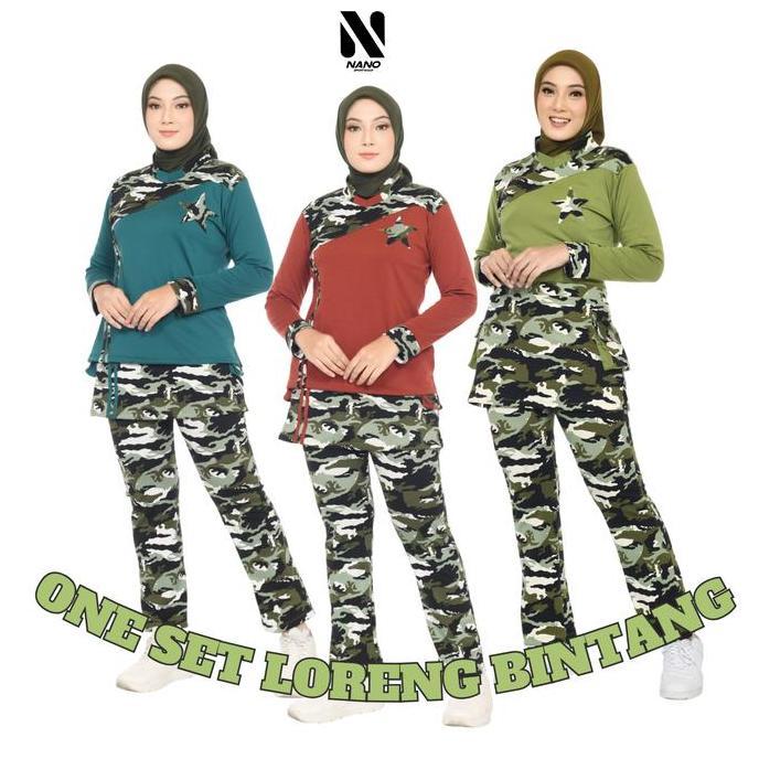 Nano Sportswear Baju Senam Muslim / Baju Olahraga Bintang Loreng / Baju Senam Wanita / Baju Senam Lo