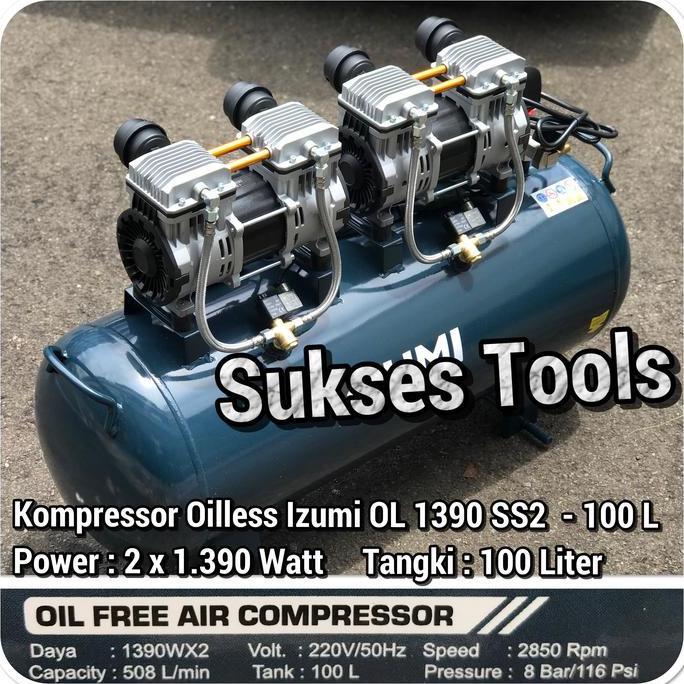 Promo Izumi Artix Hs 1390 Hs1390 100 Kompressor Oilless Silent 3.5 Hp 100 L