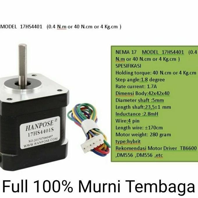 Motor Stepper Nema 17 17HS4401 nema 17 42BYGH 1.7A nema 17 murni HEMAT