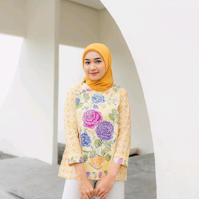 Batik Blouse Harini Kuning -  batik kerja wanita atasan blouse batik seragam batik modern batik hija