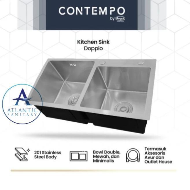 Royal kitchen sink Contempo Doppio/bak cuci piring Royal Contempo Doppio 2 lubang stainless/wastafel