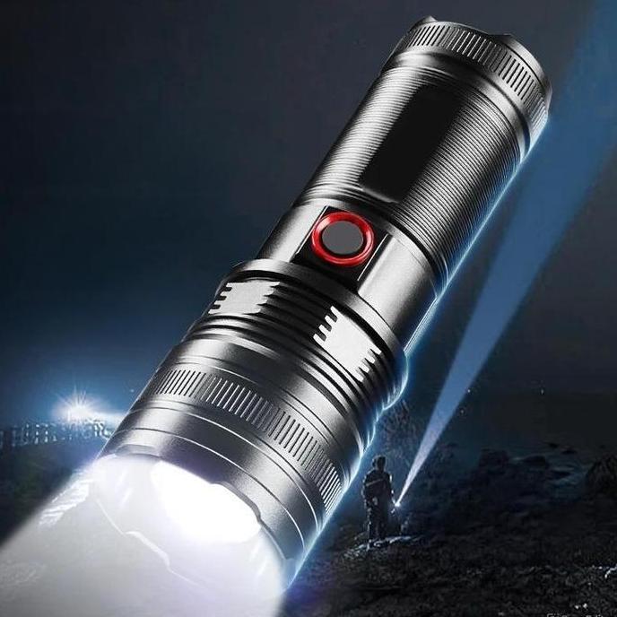 Promo Senter 200W Multifungsi Powerbank 9000Mah Led Lensa Zoom & Laser Super Terang 15000 Lumens Fla