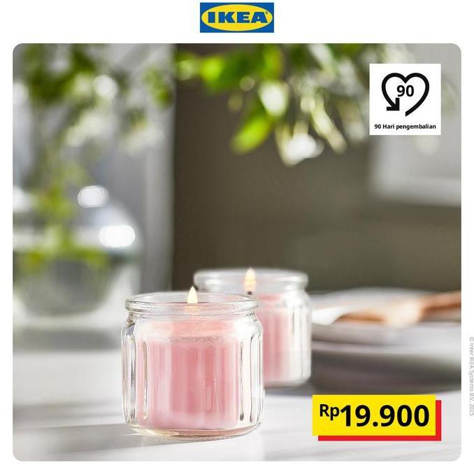 IKEA LUGNARE Lilin Beraroma Melati/Merah Muda Tahan 12 Jam