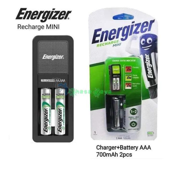 Charger Energizer + 2 Baterai AAA/A3 Cas Rechargeable
