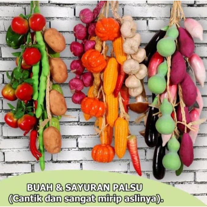 Buah Sayur Gantung Artificial Fruit Vegetable Hiasan Etalase Dinding Dapur Renteng Restoran Plastik 