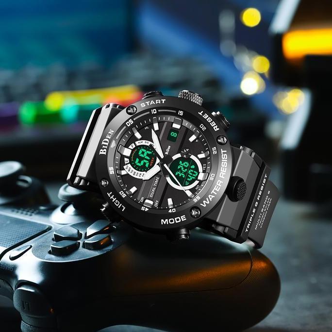 BIDEN Jam Tangan Pria Original Analog&Digital Multifungsi Militer Jam Tangan Cowok