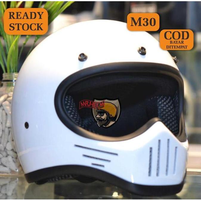 HELM CUSTOM RETRO CAKIL M30 WHITE ( MR HELM ) murah