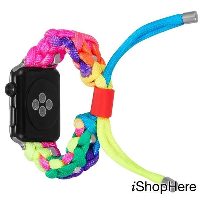 Strap Ap Watch Wrist Band Loop Rainbow Nylon Braided Tali iWatch
