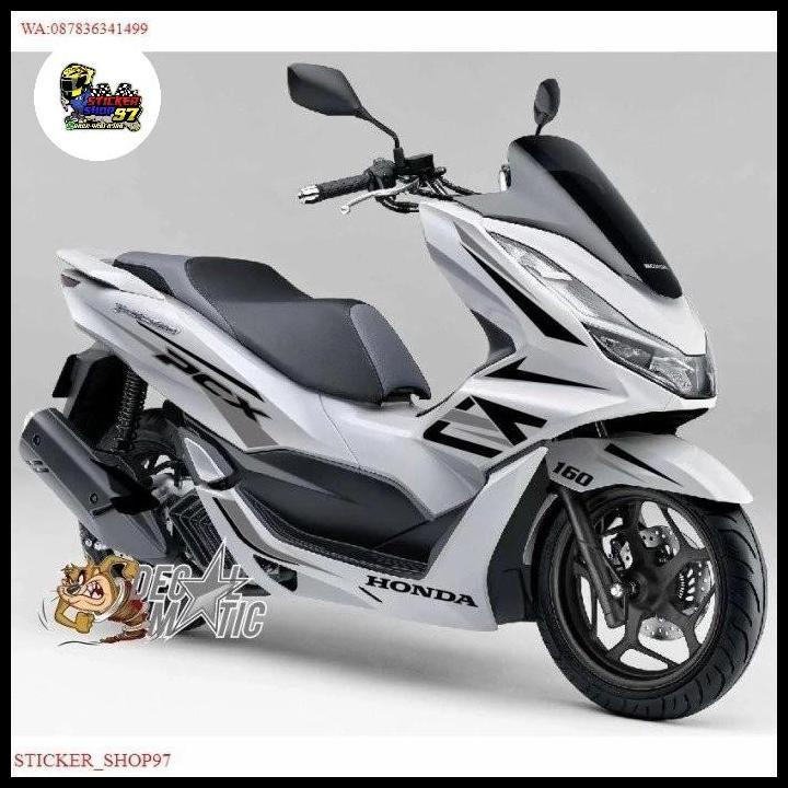 TERLARIS STRIPING CUTTING STICKER MOTOR HONDA PCX 160 PUTIH SPORTY HITAM SILVER