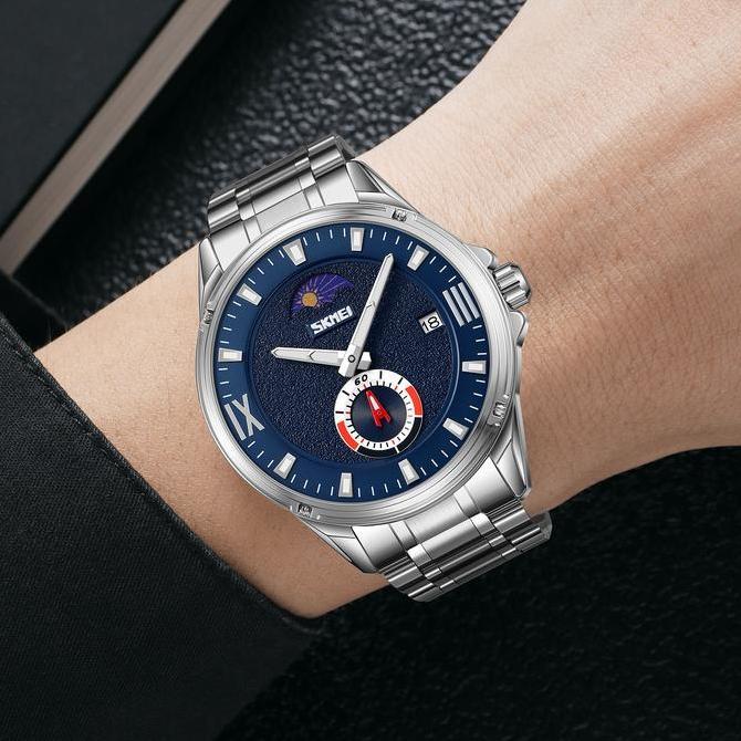 Jam Tangan Pria Analog SKMEI 9326 SILVER BLUE WATER RESIST 30M