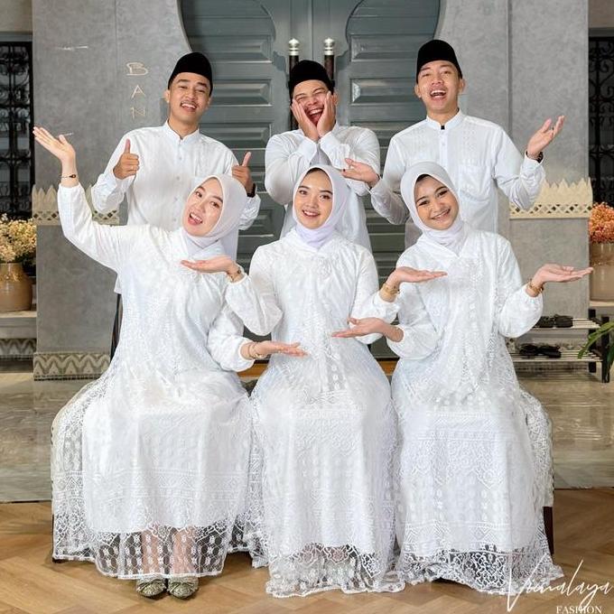 Gamis Brukat Tile Polos Putih Kartini A-Line Baju Muslim Vima 75385 - 76421
