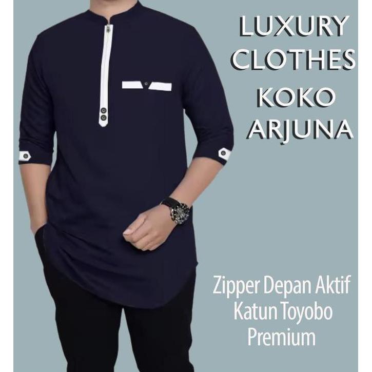 Koko Kurta Arjuna Busana Baju Koko Pria Muslim Dewasa Jumbo Katun Toyobo Size S M L XL XXL XXXL nyam