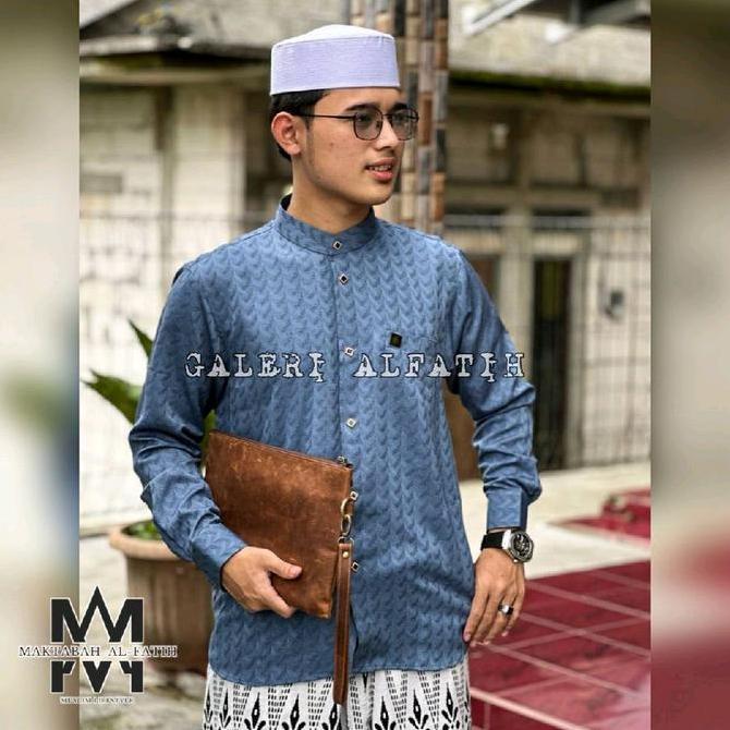 ALFATIH - baju koko sultan vercace Kemko Sultan embos jaguar koko pria Katun Putih Navy Hitam motif 