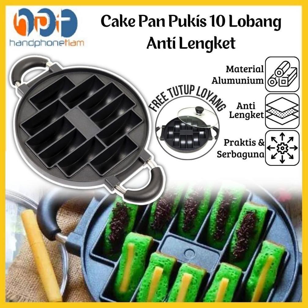 Cetakan Kue 10lubang + Tutup Kaca Alat Pencetak Makanan Ringan Pukis Pancong Broncong Kue Rangi Cake