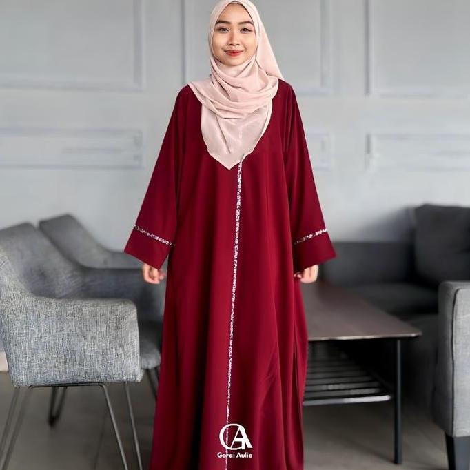 Gerai Aulia Abaya Mahira Payet Polos Gamis Muslim Wanita Hitam Lembut Wolfis Dress Syari Elegan deng