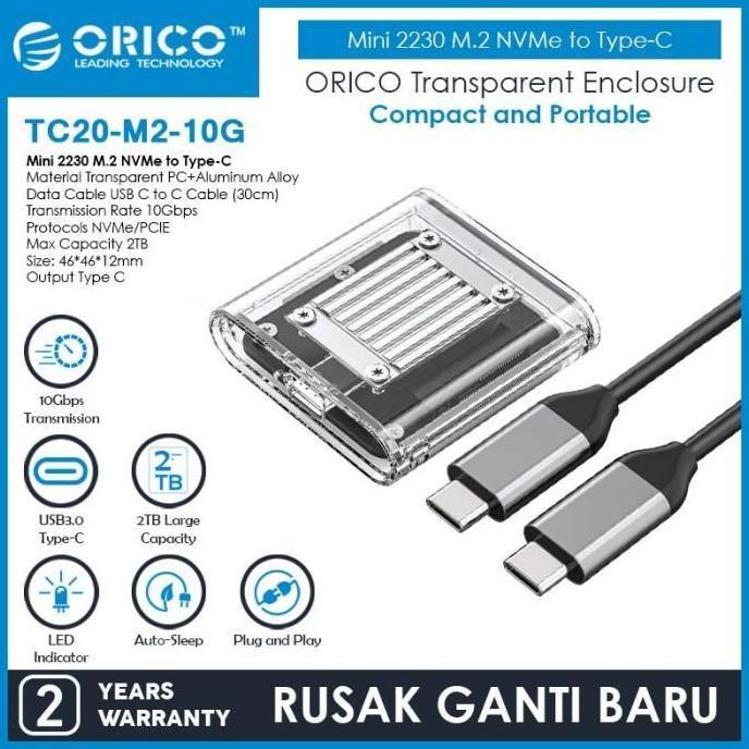 ORICO Mini M.2 NVMe to Type-C SSD Transparent Enclosure - TC20-M2-10G