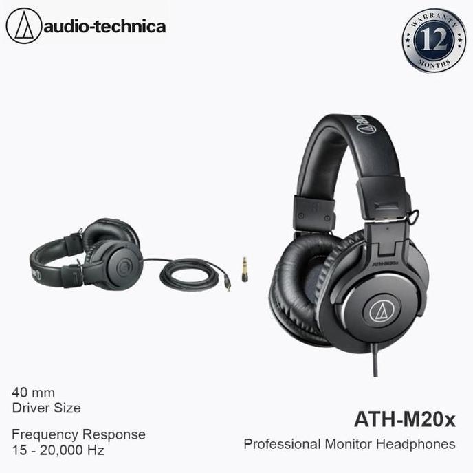 Audio-Technica ATH-M20X Audio Technica ATH M20x professional monitor headphones BLACK GARANSI RESMI