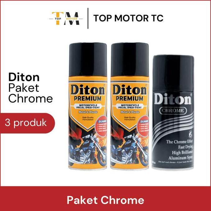 BEBAS ONGKIR - [PAKET] Cat Semprot Diton Chrome Krom (Epoxy + Hitam + Chrome)