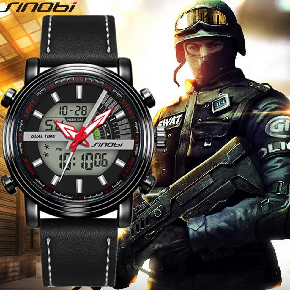 Sinobi Men Military Watch 50m Waterproof Wristwatch LED Quartz Clock Sport Watch Male relogios mascu