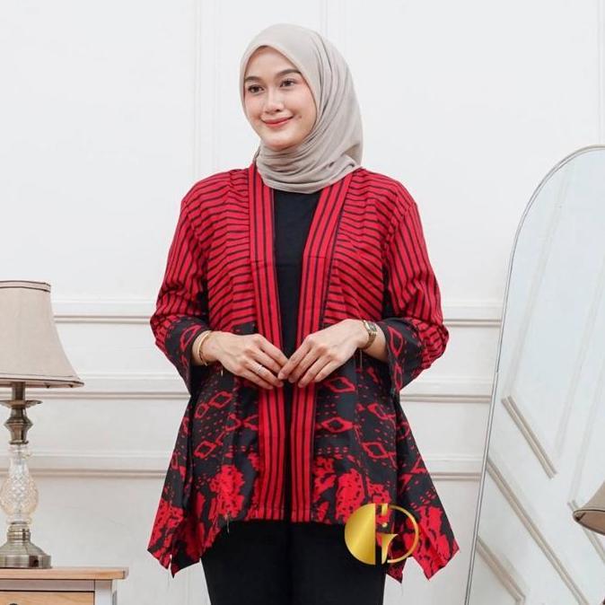 READY Granito.id - Outer Sakura Batik polimikro Kondangan Seragam kerja / Formee Outfit / lengan pan