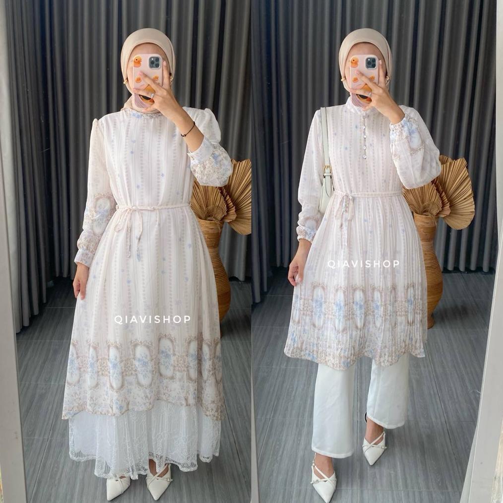 NEW ARRIVAL QIAVI SHOP - REVI TUNIK / TUNIC ATASAN PLISKET SIMPLE MEWAH MOTIF CANTIK WARNA PASTEL KU