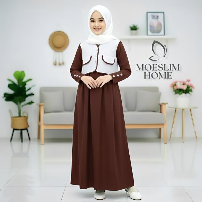 DISKON Luna Gamis Anak Tanggung Terbaru 2026 Usia 8-16 Tahun Motif Rompi Variasi Kancing Dress Shaki