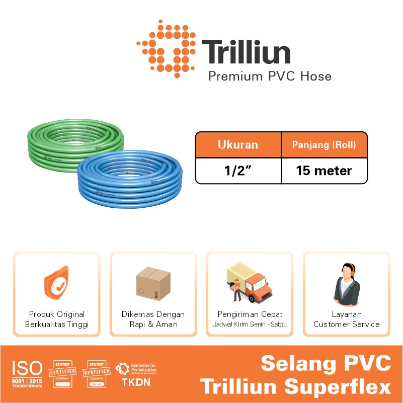 Selang Air Pvc Trilliun Superflex 1/2" Inch - 15 Meter